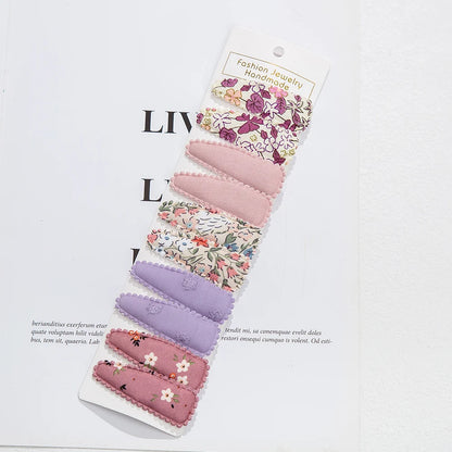 10 Pieces/Lot Flower Print Cotton Alloy Hair Clips Set childrensterritory
