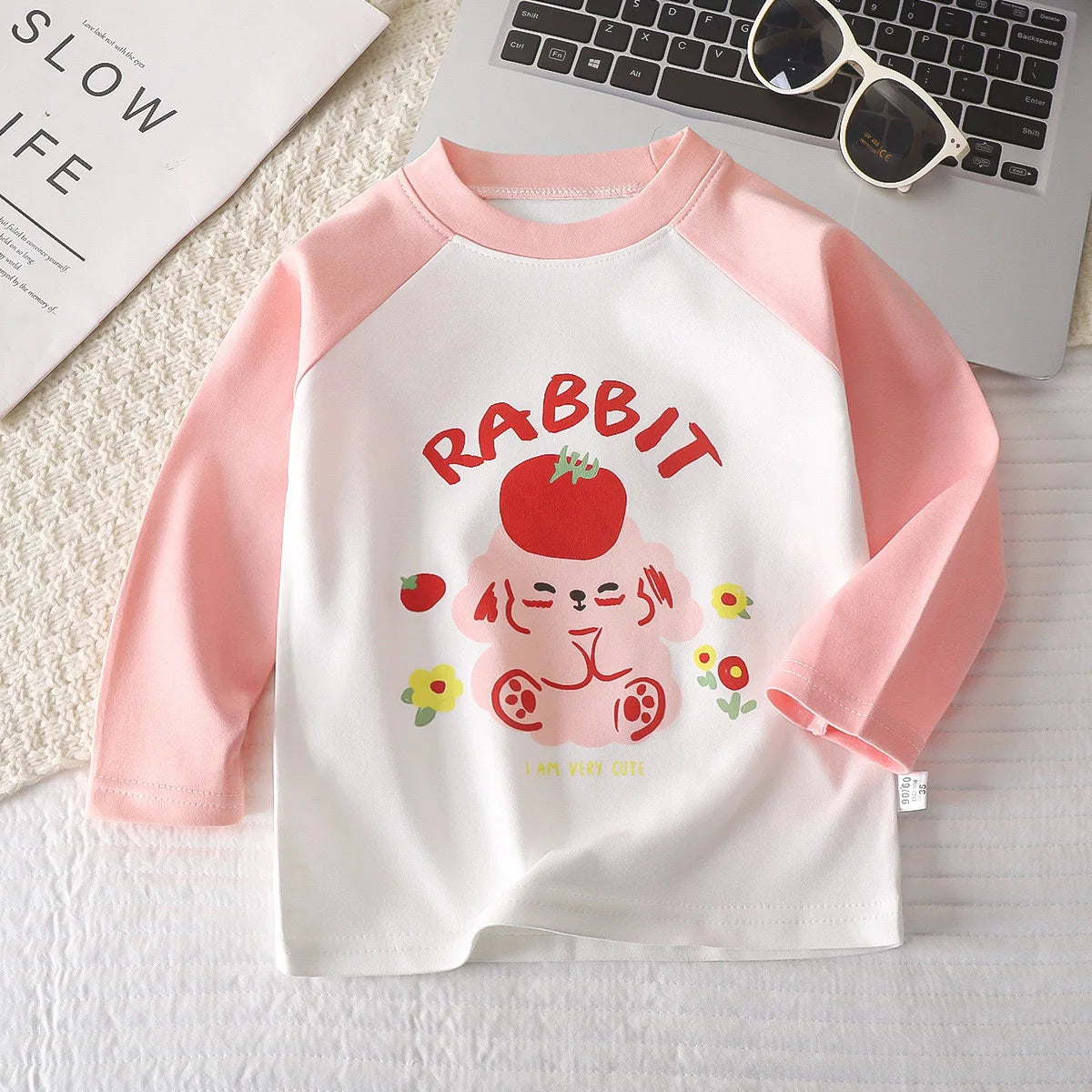 Cute Cartoon and Letter Print Kids Long Sleeve T-shirts