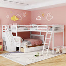 L-shaped Full Bunk Bed with Three Drawers and a Staircase childrensterritory