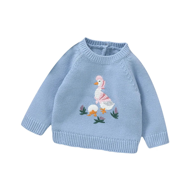 Round Neck Duck Embroidery Design Winter Sweater For Baby