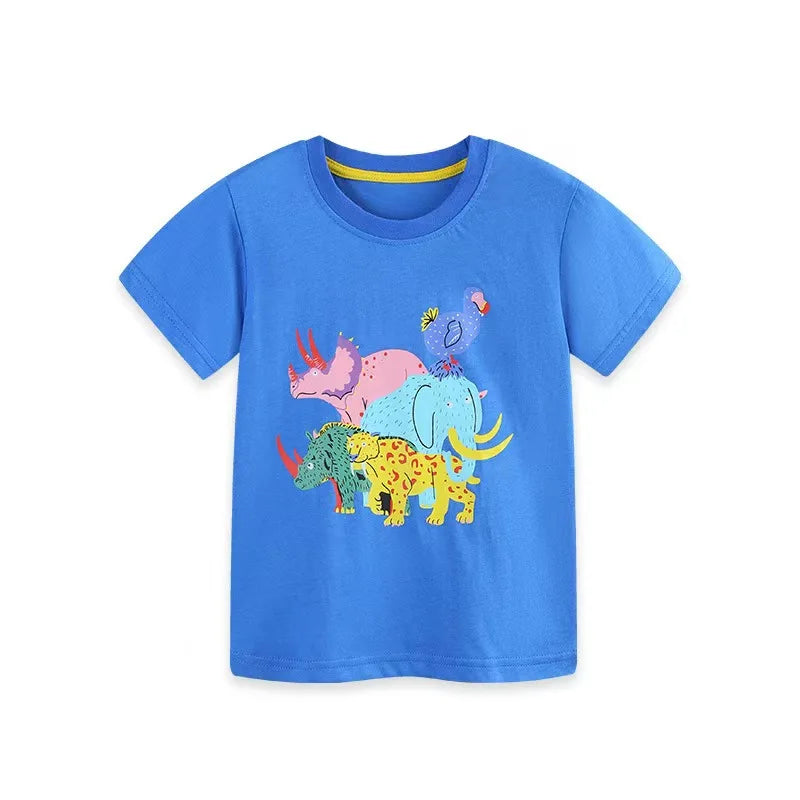 Kids Boys Cartoon Vehicles Print Cotton T-shirts for Summer