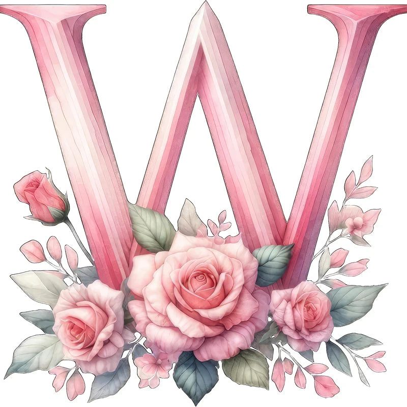 Self-Adhesive Pink Flower Letter Art Wall Decals childrensterritory