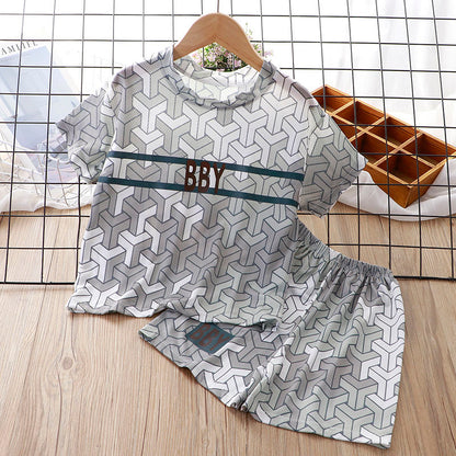 Kids Printed 2PCS Sports T-Shirt and Shorts Set for Summer childrensterritory