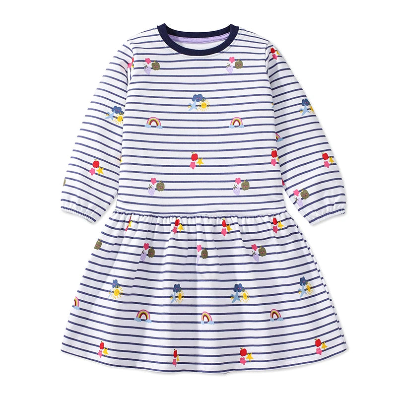 Little Girls Cartoon Striped Casual Cotton Dress childrensterritory