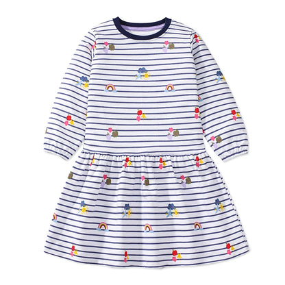 Little Girls Cartoon Striped Casual Cotton Dress childrensterritory