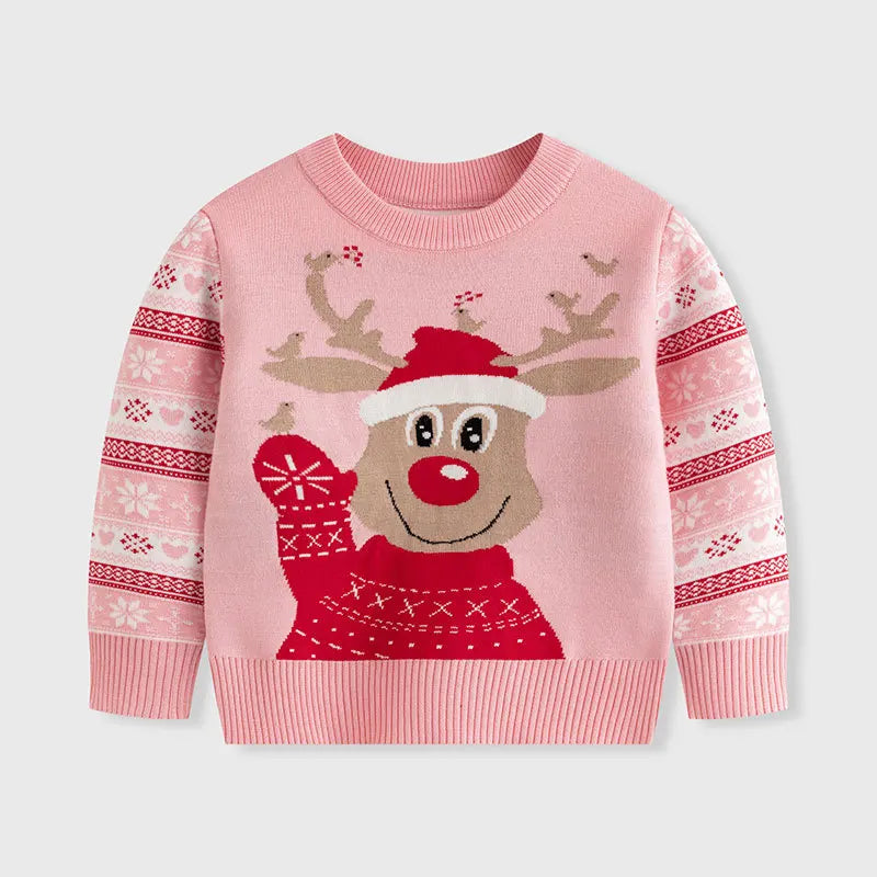 Reindeer Print Long-Sleeved Knitted Sweater for Girls childrensterritory