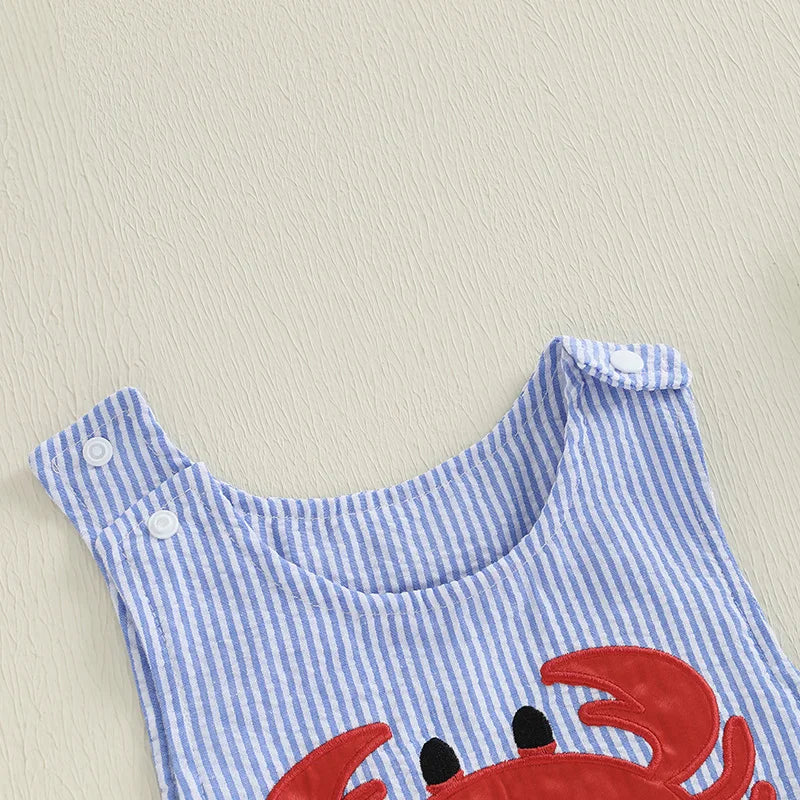 Baby Boy Crab Embroidery Sleeveless Romper