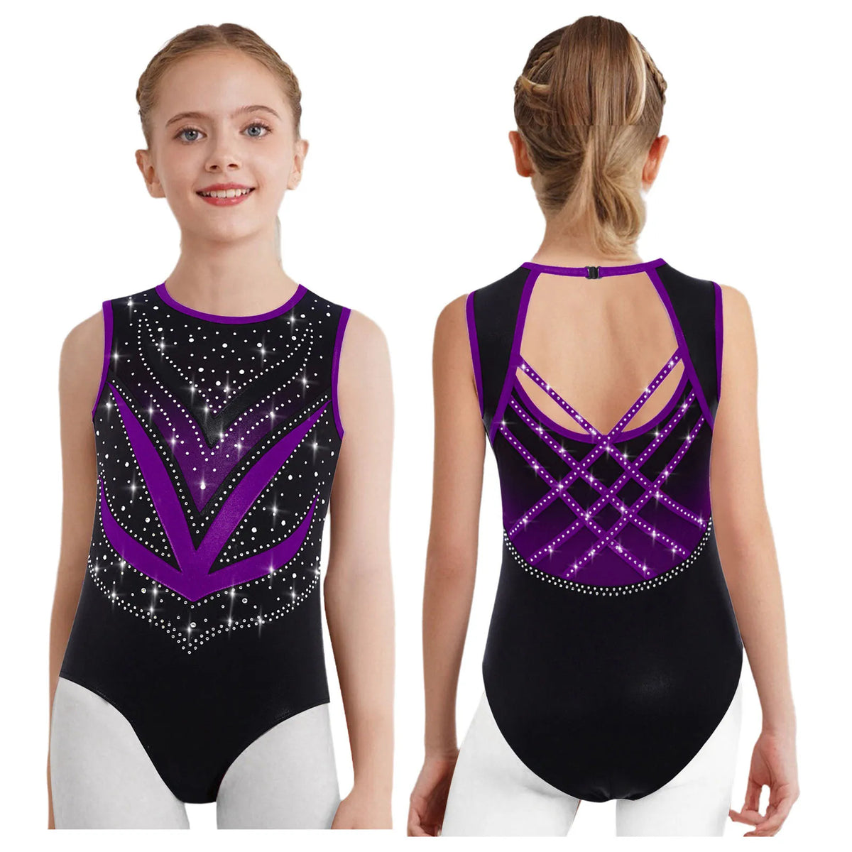 Kids Girls Mesh Rhinestones Design Gymnastics Leotard/Dancewear childrensterritory
