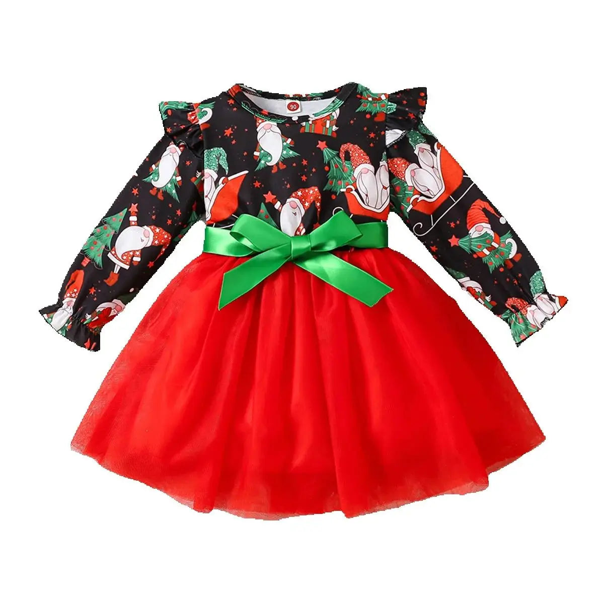 Girls' Long-Sleeved Bow Lace Design Party Dresses