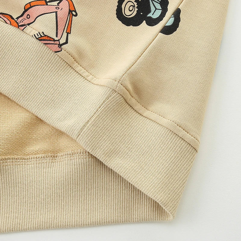 Boys Excavator Cartoon Print Casual Sweatshirts