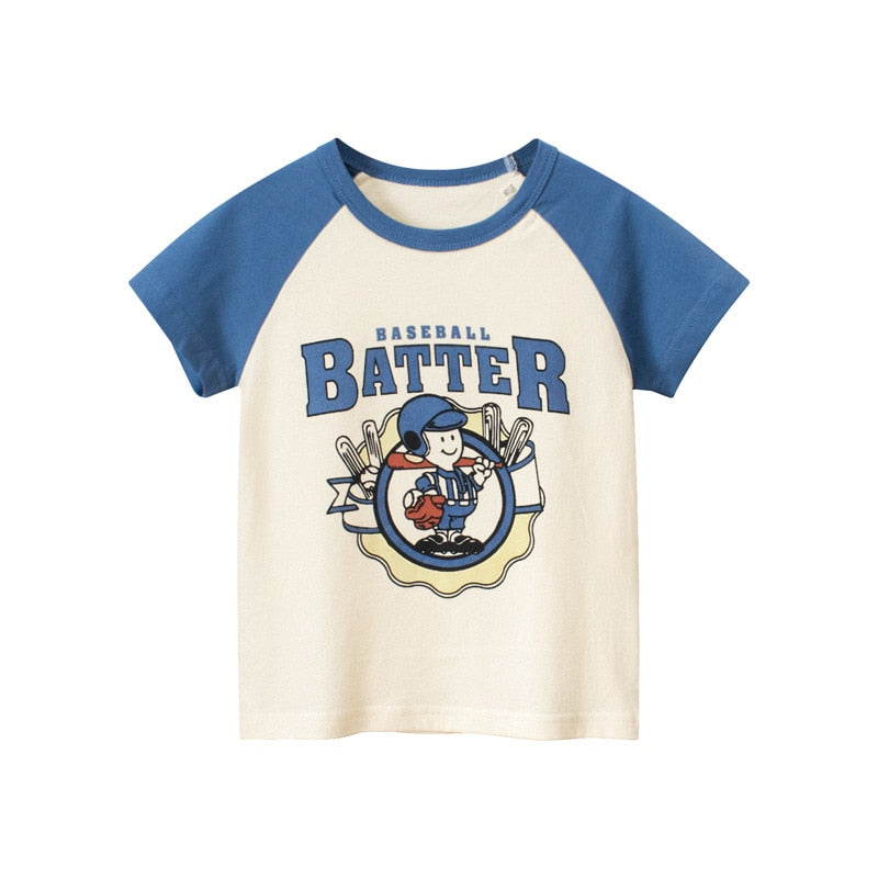 Cartoon Letter Printed Kids Boys Girls Loose Summer Cotton Top childrensterritory