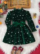 Girls' Full Sleeves Bowknot Design Party Dresses