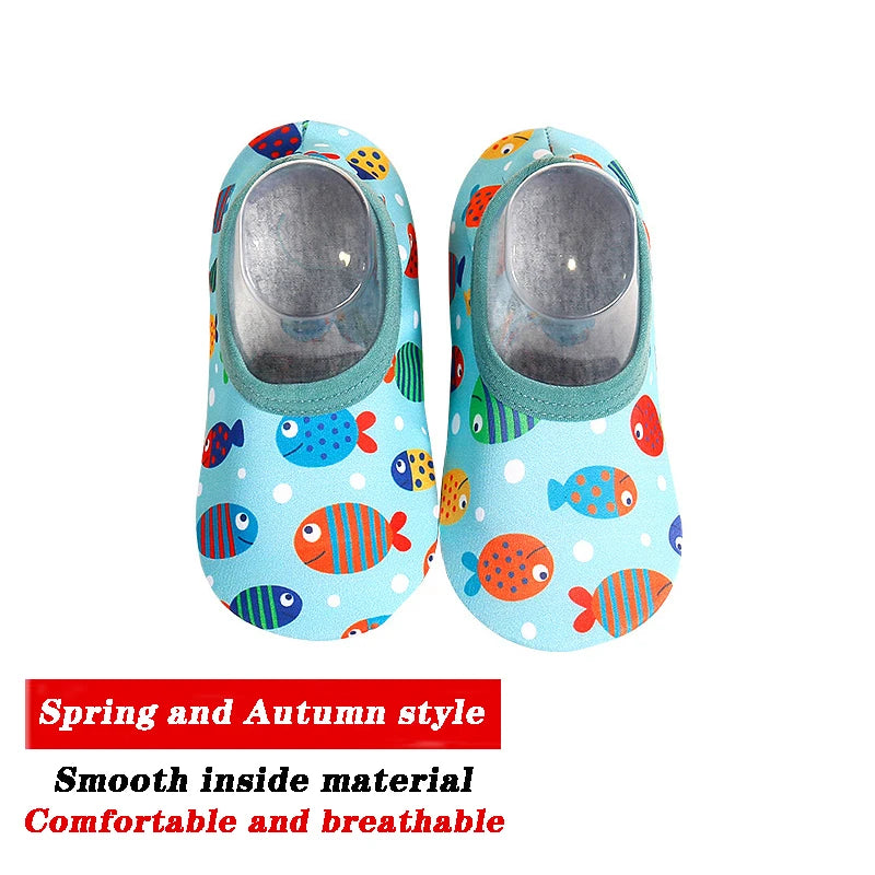 Cartoon Design Baby Beach Sneakers, Aqua Barefoot Shoes