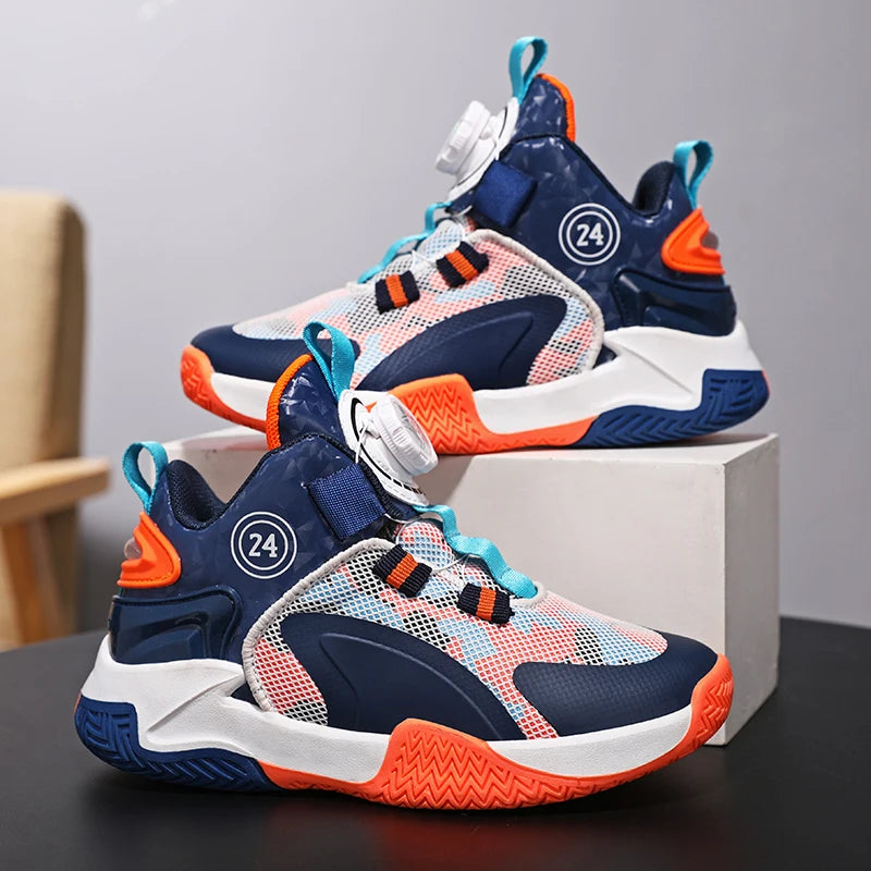 Kids Boys Non-slip No Tie Shoelaces Basketball Sneakers childrensterritory