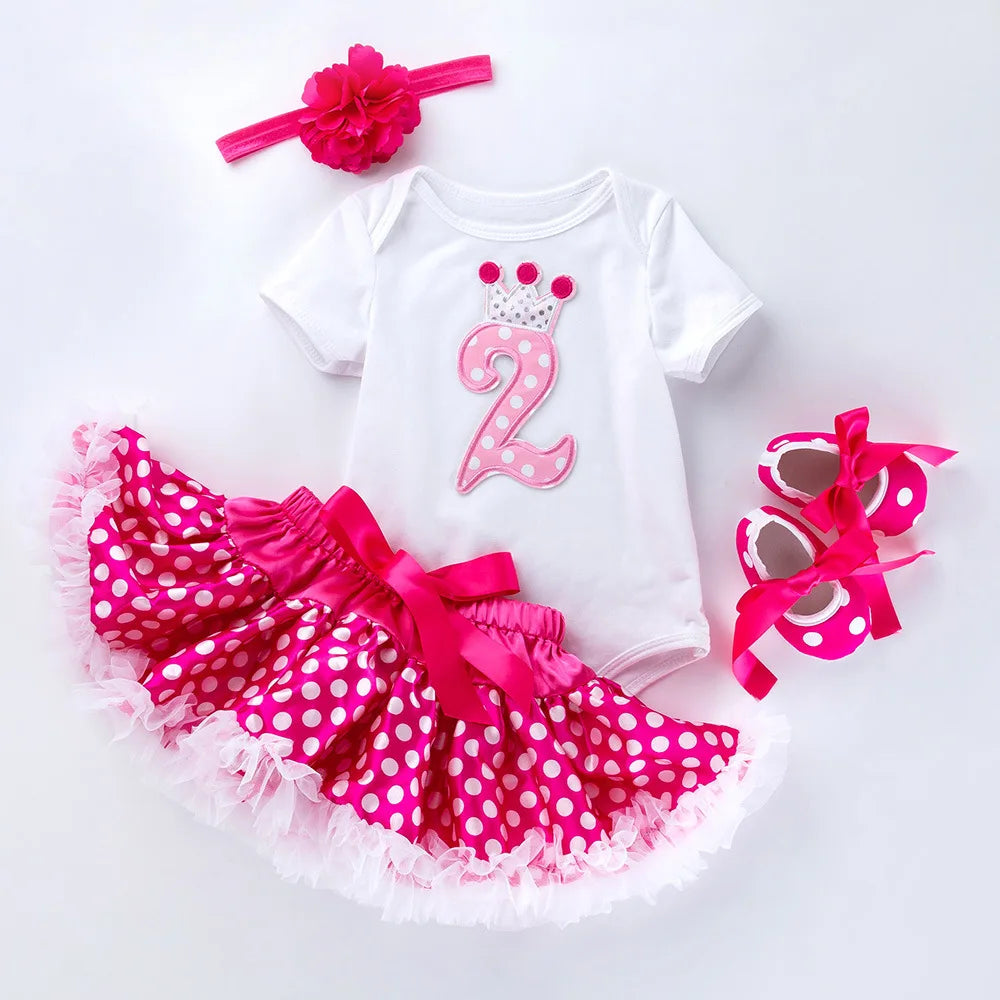 Baby Girls 4Pcs Birthday Outfit Sets/Ruffle Skirts+Romper