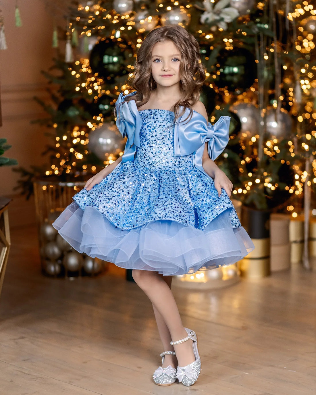 Pearl-sequined Off-Shoulder Girls Birthday Party Gown