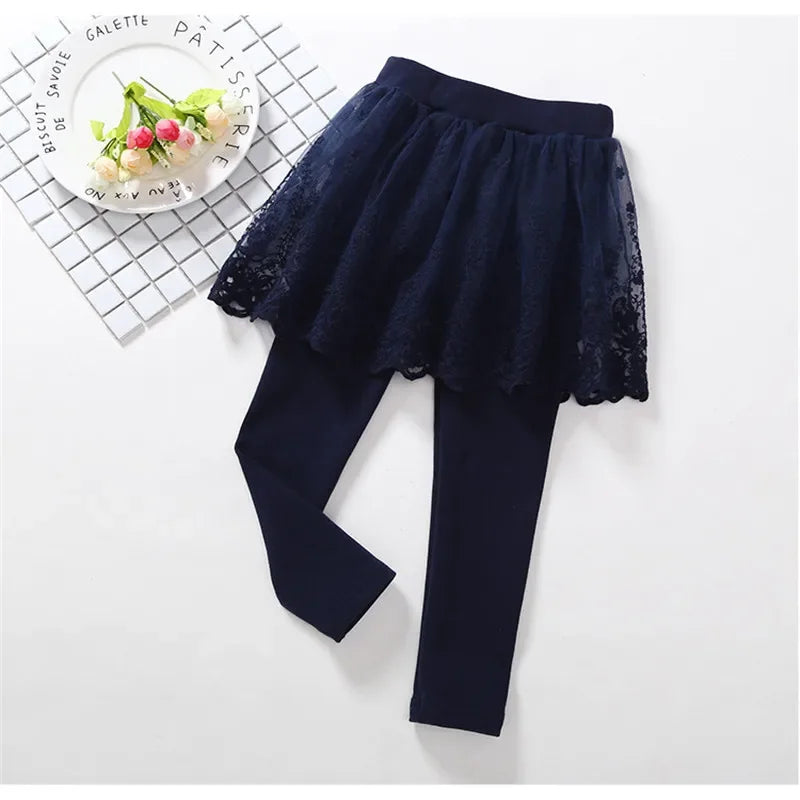 Kids Girls Lace Design Slim Skirt Trousers