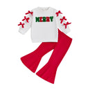 Girls Bow Embroidery Design Christmas Outfit childrensterritory