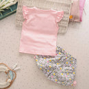 2PCS Baby Girl Summer Outfit: Floral Shorts + Windmill Printed Top childrensterritory