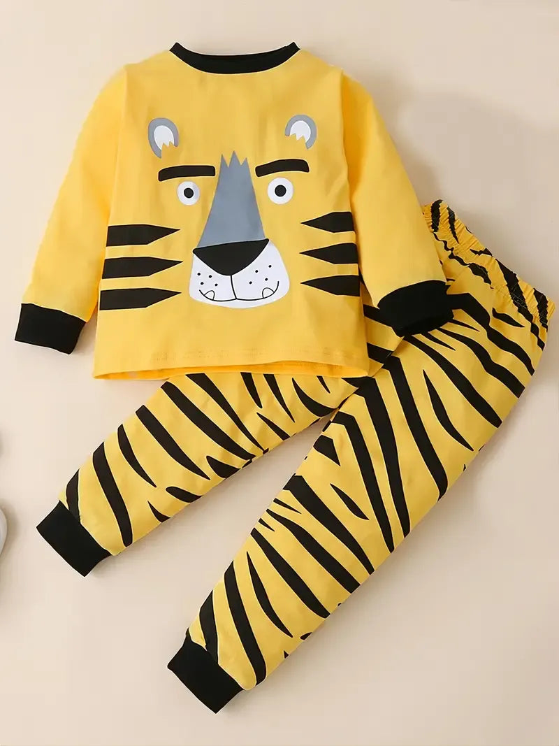 Kids Boys Girls Crew Neck Animal Print Pajama Sets childrensterritory