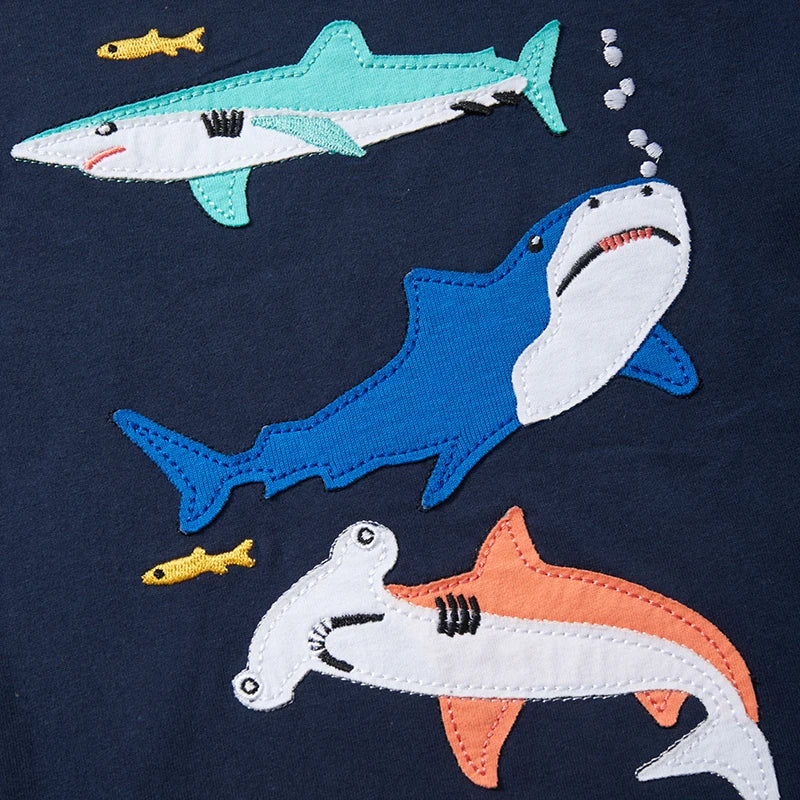 Cartoon Sharks Print Kids Boys Cotton T-shirts childrensterritory