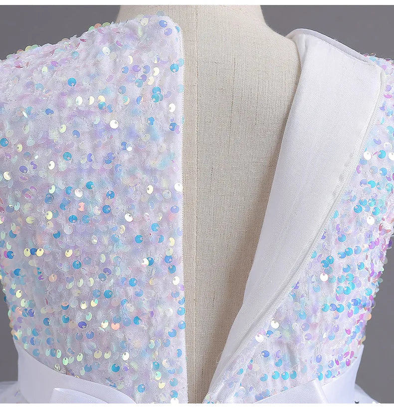 Kids Girls Sequins Design Fluffy Princess Party Trailing Dresses