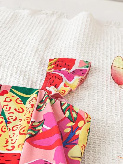 Stylish Printed Summer Party Dress for Kids Girls