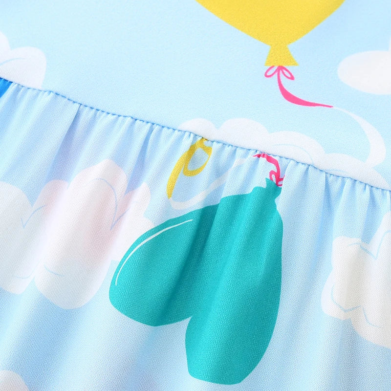Girls Short Sleeves Heart Clouds Print Summer Dresses childrensterritory