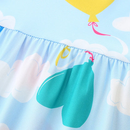 Girls Short Sleeves Heart Clouds Print Summer Dresses childrensterritory