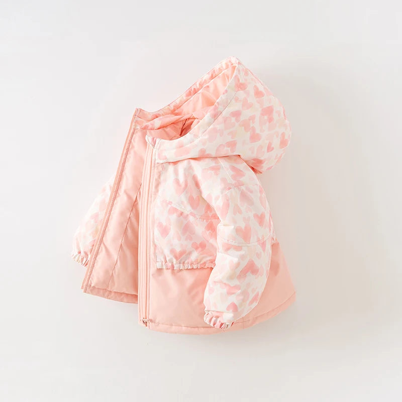 Heart Print Kids Girls Casual Padding Snow Jacket childrensterritory