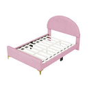 Platform Bed with Velvet Upholstery and Semi-Circular Headboard childrensterritory