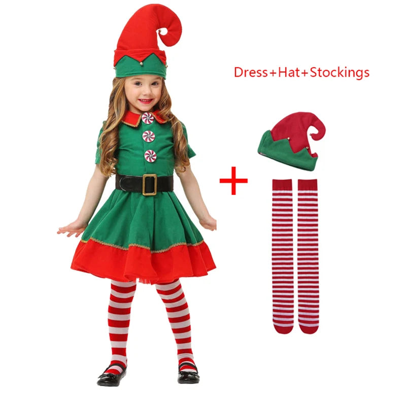Kids Green Elf Santa Costume for Carnival Party