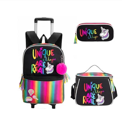 Cartoon Letter Print 16-Inch 3-Piece Set of Kids School Trolley Backpack childrensterritory