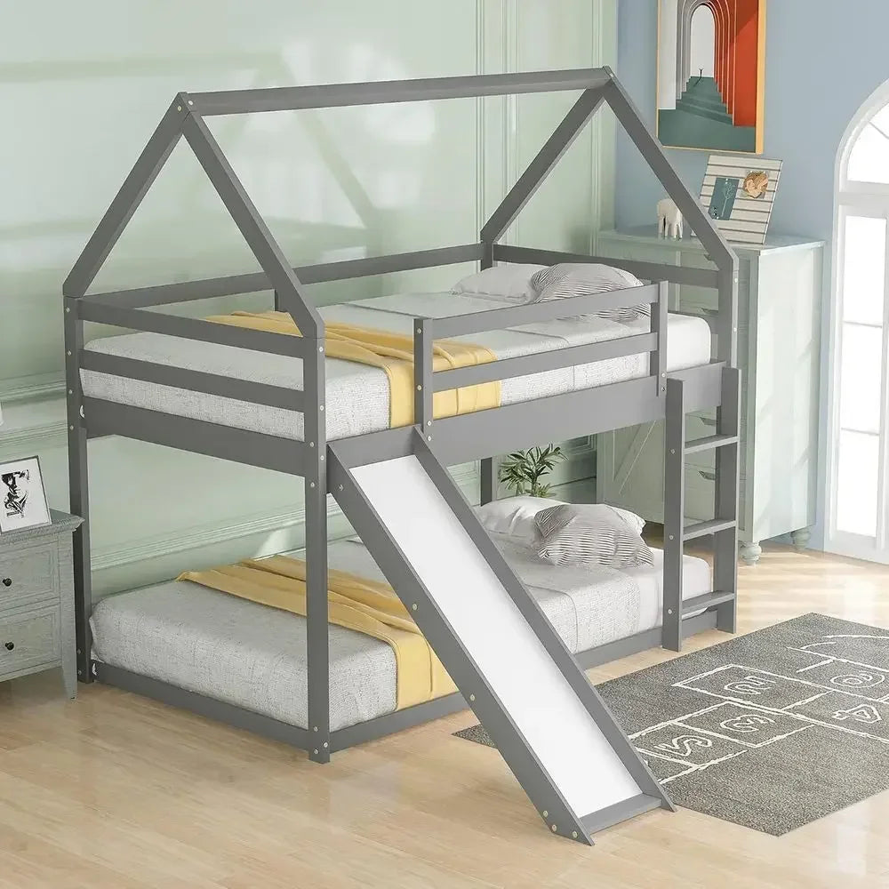 Slide-equipped Twin Over Twin Bunk Bed for Kids Bedroom