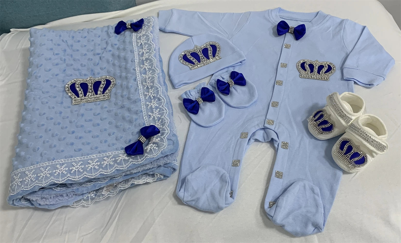 5pcs Sequin Bling Crown Design Baby Girl Welcome Home Outfits childrensterritory