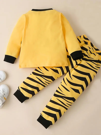Kids Boys Girls Crew Neck Animal Print Pajama Sets childrensterritory