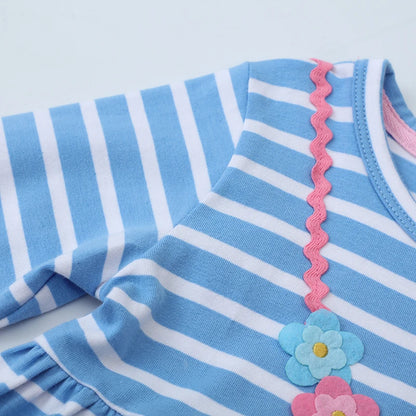 Little Girls Cartoon Unicorn Design Striped Dress