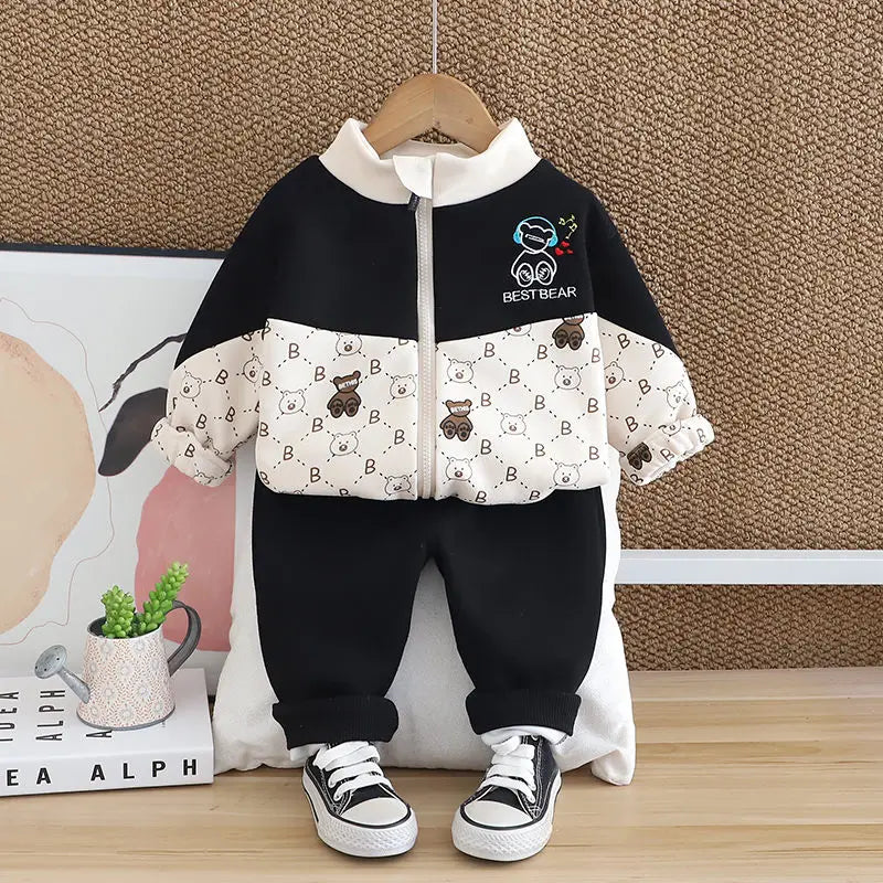 Kids Boys Cute Print Zipper Cotton Tracksuits 2pcs/set childrensterritory