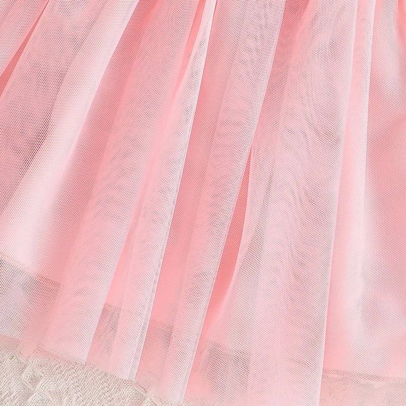 Flower Print Tulle Patchwork Kids Girls A-line Dress