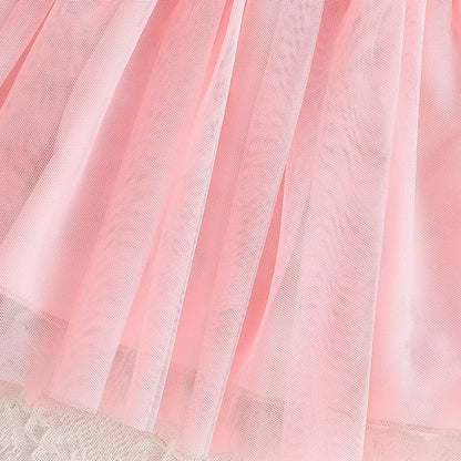 Flower Print Tulle Patchwork Kids Girls A-line Dress