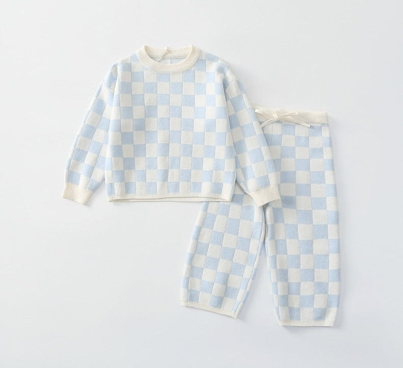 Little Girl Boy 2PCS Plaid knitted Clothes Set Sweater + Pant childrensterritory
