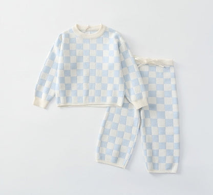 Little Girl Boy 2PCS Plaid knitted Clothes Set Sweater + Pant childrensterritory