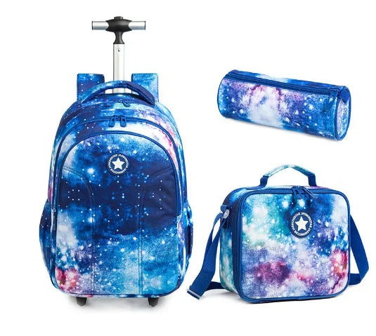 Printed 3pcs Kids School Bags On Wheels for Boys and Girls