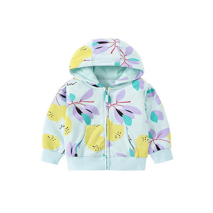 Kids Girl Flowers Cartoon Print Hooded Jackets Windbreaker childrensterritory