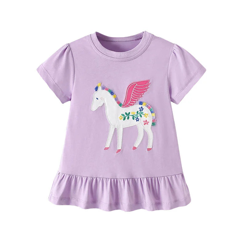 Kids Girls Cartoon Unicorns Design Summer Cotton Tees