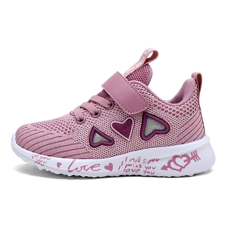 Kids Girls Cute Heart Design Light Mesh Summer Sneakers childrensterritory