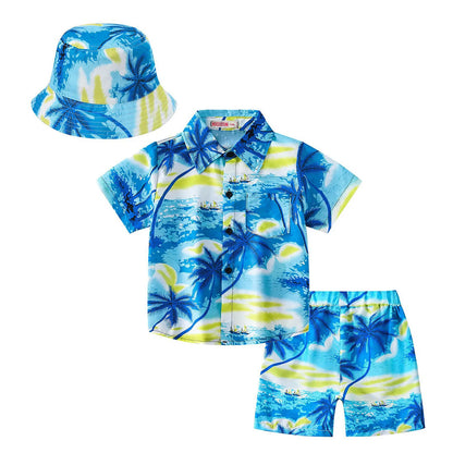 Little Unisex Three-piece Coconut Tree Print Summer Clothing Set