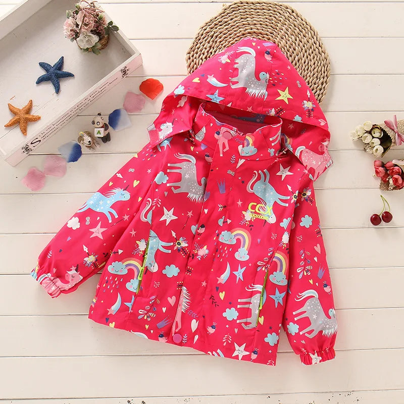 Girls’ Full-Sleeve Printed Hooded Jackets