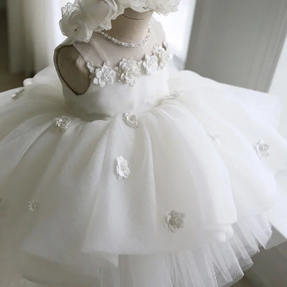 Kids Girls White Tulle Birthday/Wedding Princess Dresses