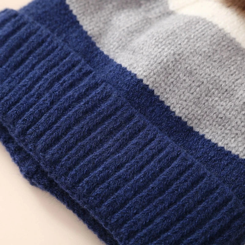 Little Boys and Girls Knitted Warm Plush Hat Scarf Gloves Set